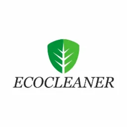 Logo firmy EcoCleaner: Zielony liść w kształcie tarczy nad nazwą firmy.