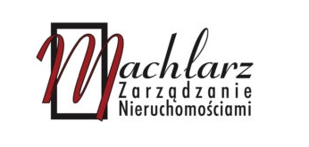 Logo firmy Machlarz Zarządzanie Nieruchomościami, z dużą literą 'M' w kolorze bordowym, wpisaną w czarny kwadrat.
