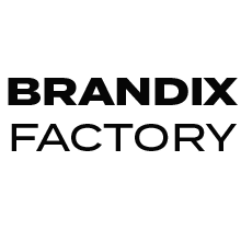 Czarny napis 'BRANDIX FACTORY' na ciemnym tle, prawdopodobnie logo firmy.
