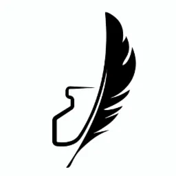 Czarno-biały graficzny symbol pióra i kałamarza, stylizowany na logo.
