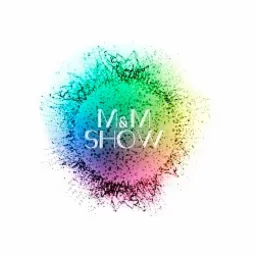 Grafika z napisem 'M&M SHOW' w kolorowej eksplozji farb na białym tle.