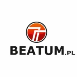 Logo firmy BEATUM.pl z symbolem graficznym dwóch nachodzących na siebie liter 'T' w okręgu z gradientem pomarańczowo-czerwonym na białym tle.