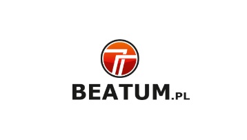 Logo firmy BEATUM.pl z symbolem graficznym dwóch nachodzących na siebie liter 'T' w okręgu z gradientem pomarańczowo-czerwonym na białym tle.