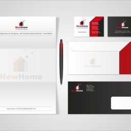 Projekt logo, projekt wizytówki i profesjonalny papier firmowy dla firmy NewHome.