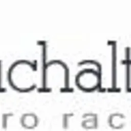 Logo firmy Buchalter-Tax: stylizowana zębatka w odcieniach szarości, obok nazwa firmy i dopisek 'biuro rachunkowe' w szarej czcionce.