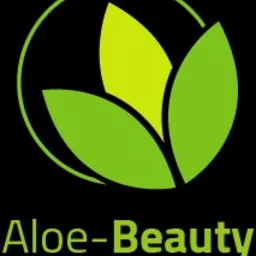 Logo firmy Aloe-Beauty z trzema zielonymi liśćmi w okręgu, poniżej nazwa firmy i dopisek 'Hurtownia Kosmetyczna Online'.