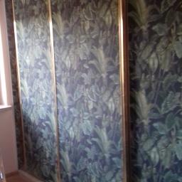 Krzysztof - Ściana z tapetą w tropikalne liście, zabezpieczona folią malarską na podłodze, widoczny fragment drabiny.