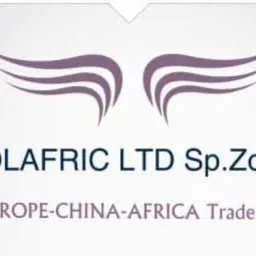 Logo firmy POLAFRIC LTD Sp.Zo.o z symbolem stylizowanych skrzydeł i napisem EUROPE-CHINA-AFRICA TradeLink na jasnoszarym tle.