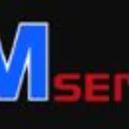 Logo firmy AM Serwis z niebieskim napisem AM i czerwonym SERWIS na czarnym tle.