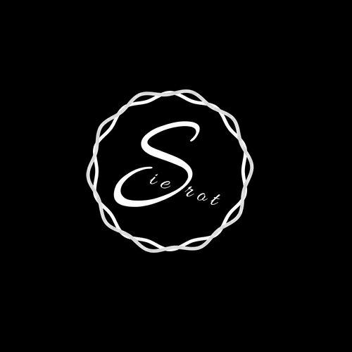 Logo firmy 'Sierot' z ozdobną literą S w okrągłej ramce na czarnym tle.