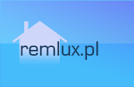 Logo firmy remontowej Remlux.pl na gradientowym, niebieskim tle z ikoną domu.