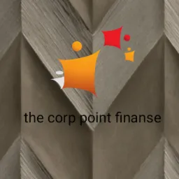Graficzne logo firmy finansowej 'the corp point finanse' na tle abstrakcyjnej, geometrycznej tekstury.