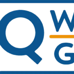 Graficzne logo w kolorze pomarańczowym na jednolitym niebieskim tle.