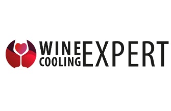 Logo firmy Wine Cooling Expert z symbolem kieliszka w kształcie serca i napisem Wine Expert.