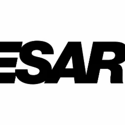 Czarne logo firmy 'CESAR' z symbolem błyskawicy po prawej stronie, na białym tle.