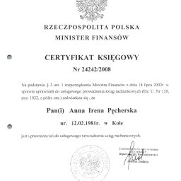 Certyfikat księgowy Anna Pęcherska