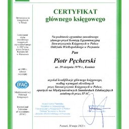 Certyfikat głównego księgowego Piotr Pęcherski