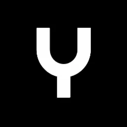 Proste białe logo w kształcie litery Y na czarnym tle.