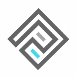 Abstrakcyjne logo w kształcie rombu z szarymi liniami tworzącymi labirynt i akcentami w kolorze szarym i turkusowym na białym tle.