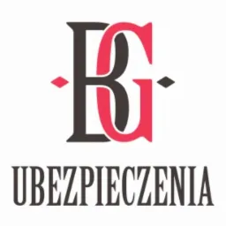 Logo firmy ubezpieczeniowej z inicjałami BG w kolorach czarnym i czerwonym, poniżej napis UBEZPIECZENIA.