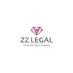 Logo kancelarii radcy prawnego ZZ Legal z różowym diamentem w grafice.