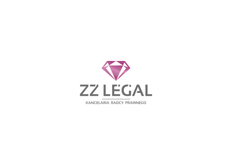 Logo kancelarii radcy prawnego ZZ Legal z różowym diamentem w grafice.