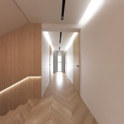 Projekt wnętrz domu jednorodzinnego w Krakowie - korytarz na piętrze.