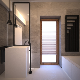 Projekt wnętrz domu jednorodzinnego w Krakowie - łazienka na piętrze.
