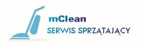 Logo firmy mClean z Wieliszewa, oferującej serwis sprzątający, z graficznym symbolem odkurzacza w odcieniach błękitu.