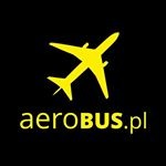 Żółty symbol samolotu i napis aerobus.pl na czarnym tle, logo firmy.