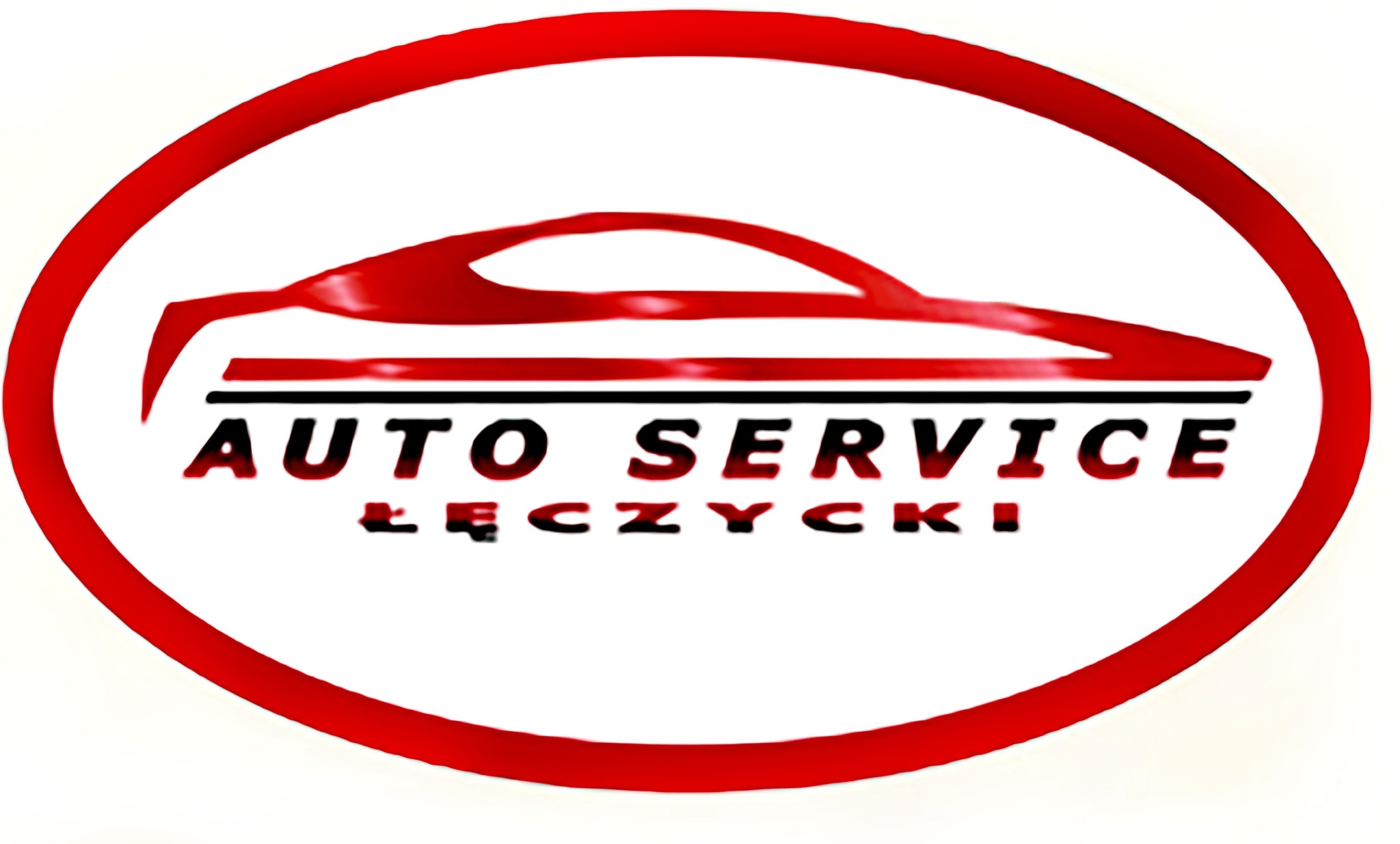Logo firmy Auto Service Łęczycki w czerwonej obwódce, przedstawiające stylizowany zarys samochodu nad napisem 'AUTO SERVICE ŁĘCZYCKI'.
