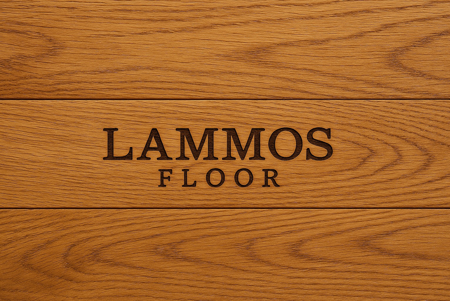 Jasne, drewniane panele podłogowe z wygrawerowanym napisem 'LAMMOS FLOOR', ukazujące unikalny wzór słojów i precyzję wykonania.