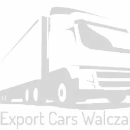 Grafika konturowa ciężarówki z naczepą i napisem 'Export Cars Walczak' w dolnej części obrazu.