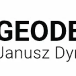 Logo firmy z branży geodezyjnej: czarny kwadrat z białymi inicjałami JD, obok napis GEODEZJA Janusz Dymowłok.