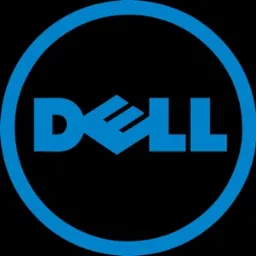 Niebieskie logo firmy Dell na czarnym tle, umieszczone w okręgu.