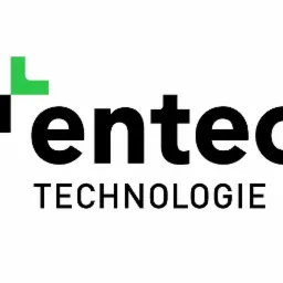 Logo firmy Enteo Technologie z zielonym akcentem w kształcie litery L nad nazwą.