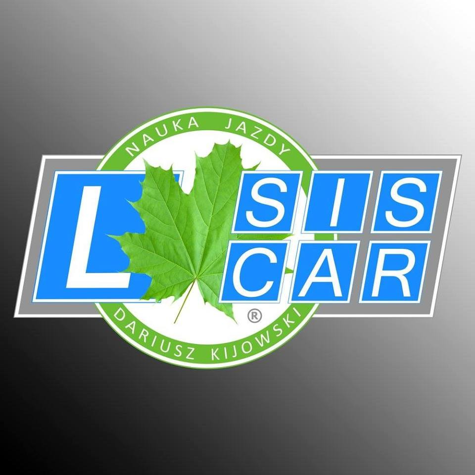 Logo firmy z literą L, liściem klonu i napisem SIS CAR na szarym tle z zielonym obramowaniem i nazwą właściciela.