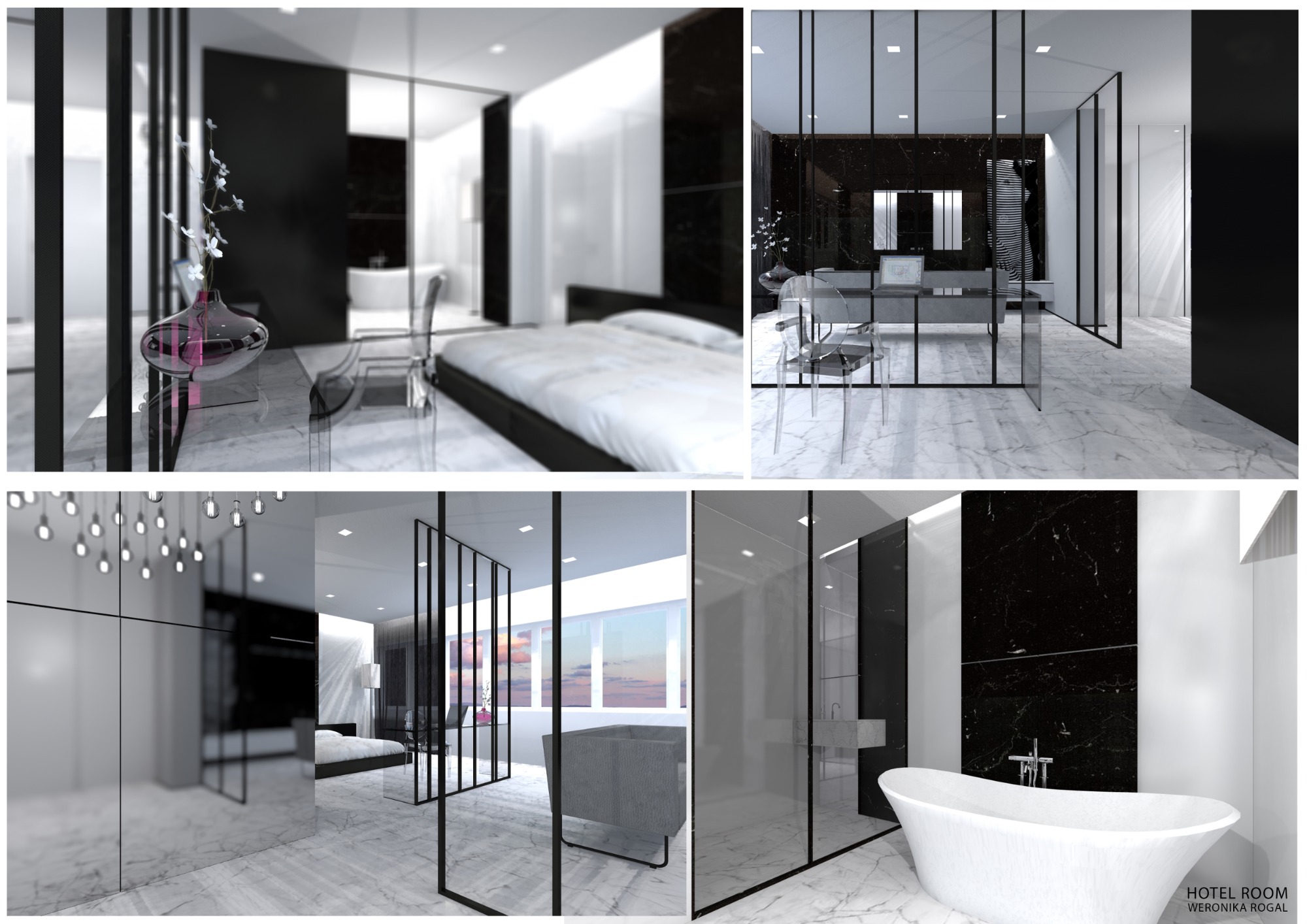 Projekt minimalistyczny- pokój hotelowy.
