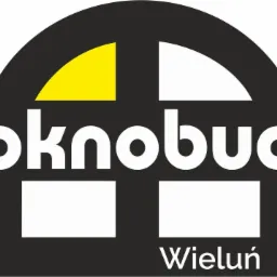Logo firmy Oknobud z Wielunia, czarno-białe z żółtym akcentem, stylizowane na okno.
