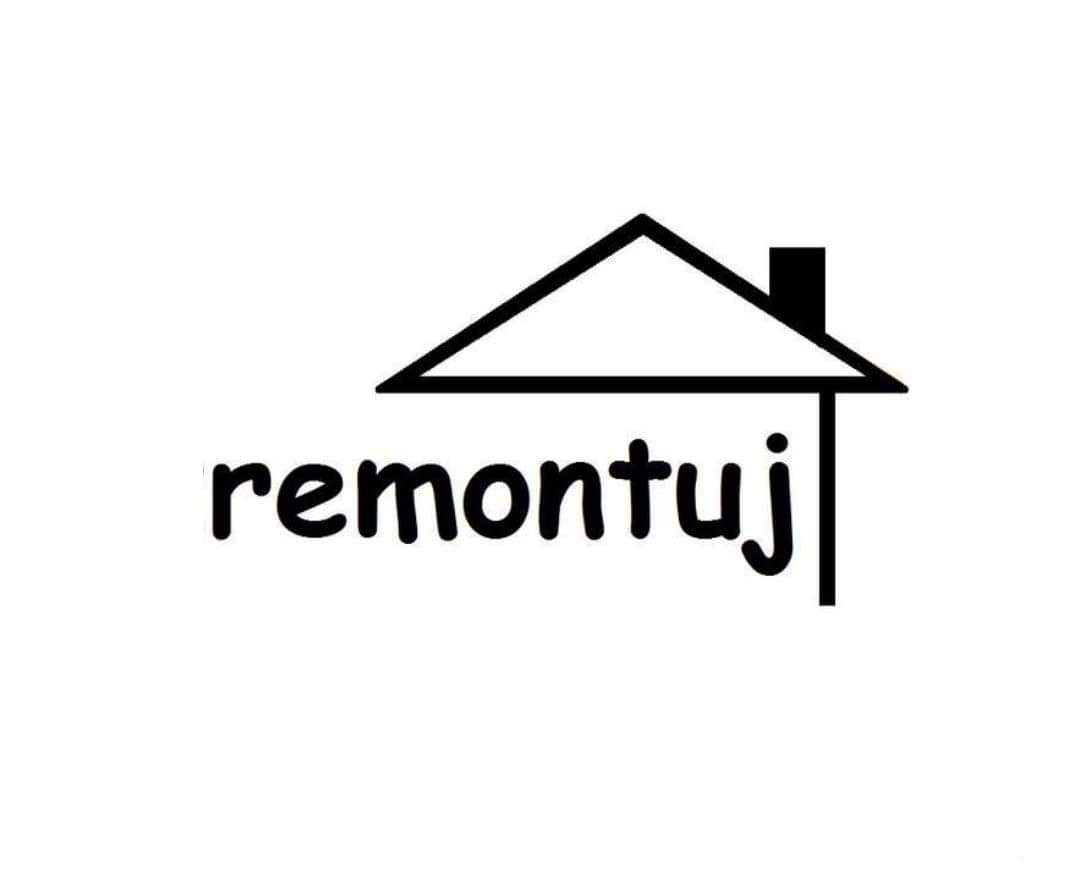 Logo firmy remontowej z minimalistycznym symbolem domu i napisem 'remontuj'