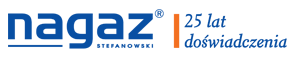 Logo firmy Nagaz Stefanowski z napisem '25 lat doświadczenia' w kolorze niebieskim i pomarańczowym na białym tle.