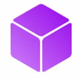 Fioletowy, trójwymiarowy sześcian z zaokrąglonymi krawędziami, gradientem koloru i wyraźnie zaznaczonymi krawędziami.