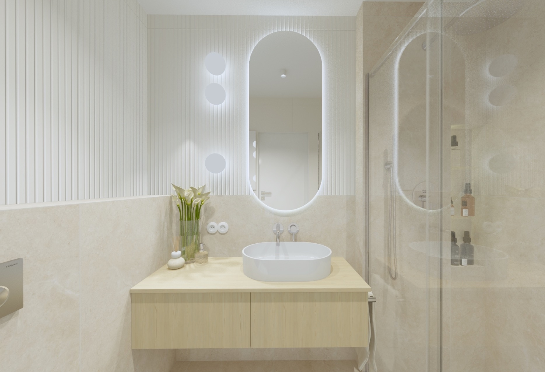 Projekt wnętrza łazienki w domu jednorodzinnym.