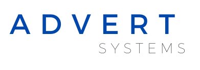 Logo firmy 'ADVERT SYSTEMS' w kolorze niebieskim na białym tle, z napisem 'ADVERT' umieszczonym nad napisem 'SYSTEMS', pisanym mniejszą czcionką.