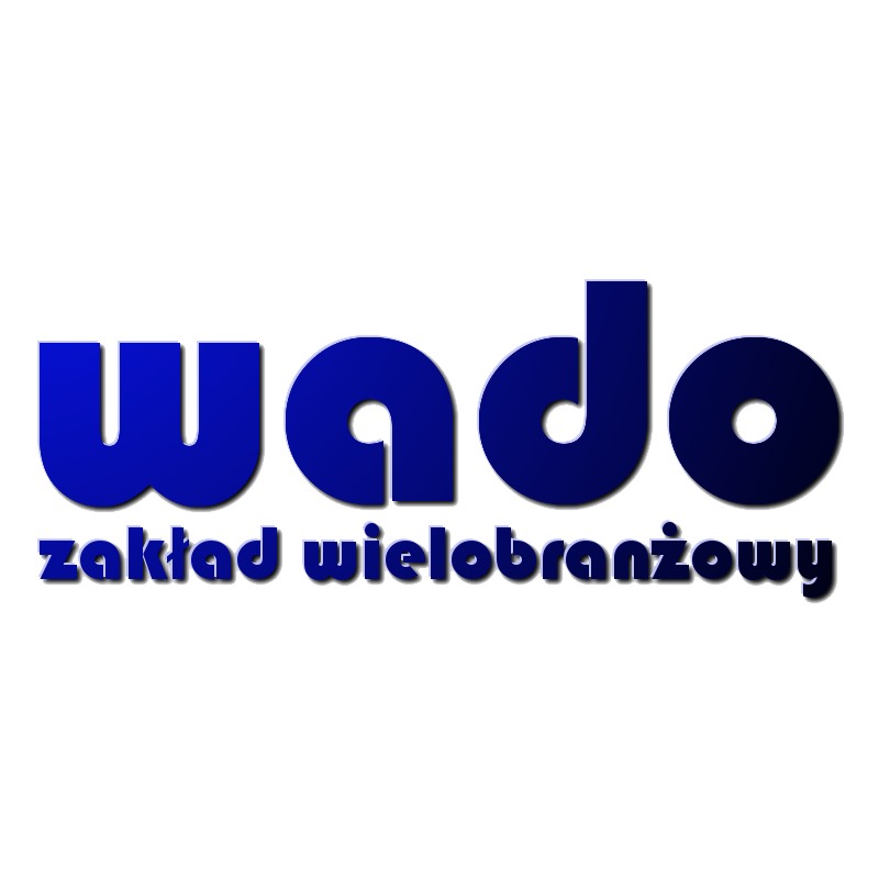 Logo firmy 'wado zakład wielobranżowy' z niebieskim gradientem i cieniem, na białym tle.
