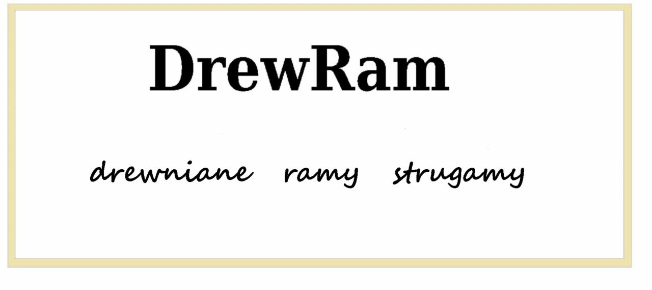 Logo firmy DrewRam z Podgóry, specjalizującej się w ręcznie struganych, drewnianych ramach.