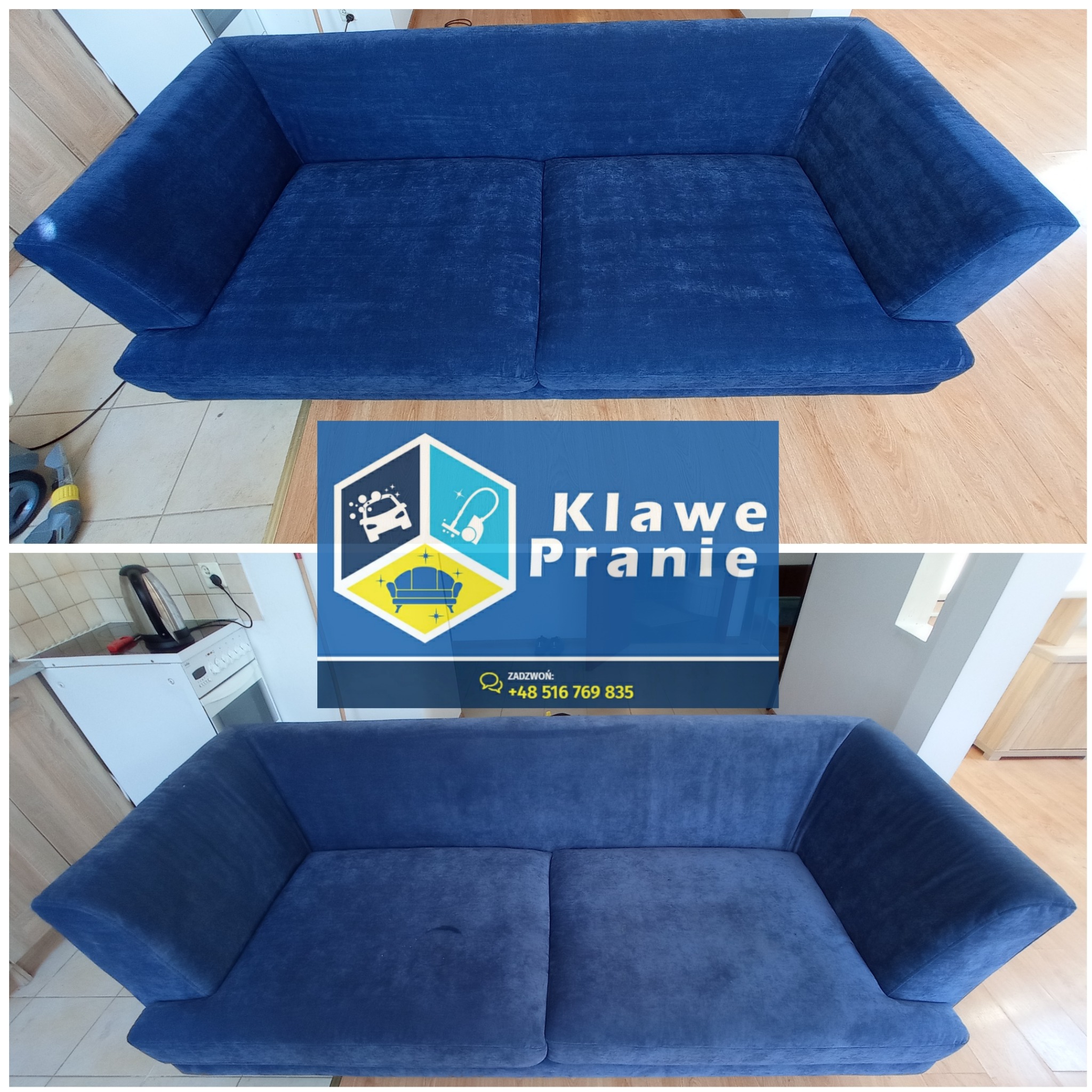 Efekt naszej pracy: Kanapa przed i po praniu ;)