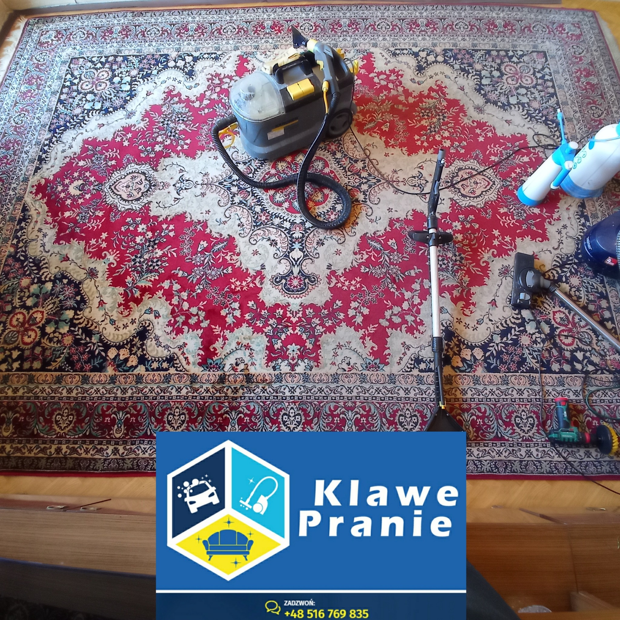 Efekt naszej pracy: Dywan przed i po praniu ;)