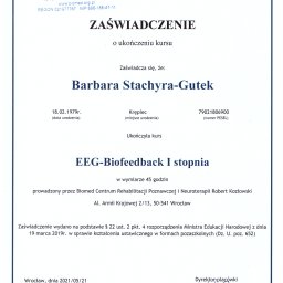 certyfikata EEG Biofeedback I stopnia