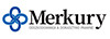 Logo firmy Merkury z niebieskim symbolem przypominającym czterolistną koniczynę i tekstem informacyjnym poniżej nazwy.